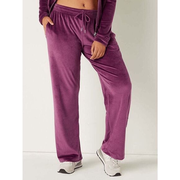Victoria's Secret Pink Velvet Velour Maroon Heritage Sweatpants Soft Pant XL - Picture 6 of 6